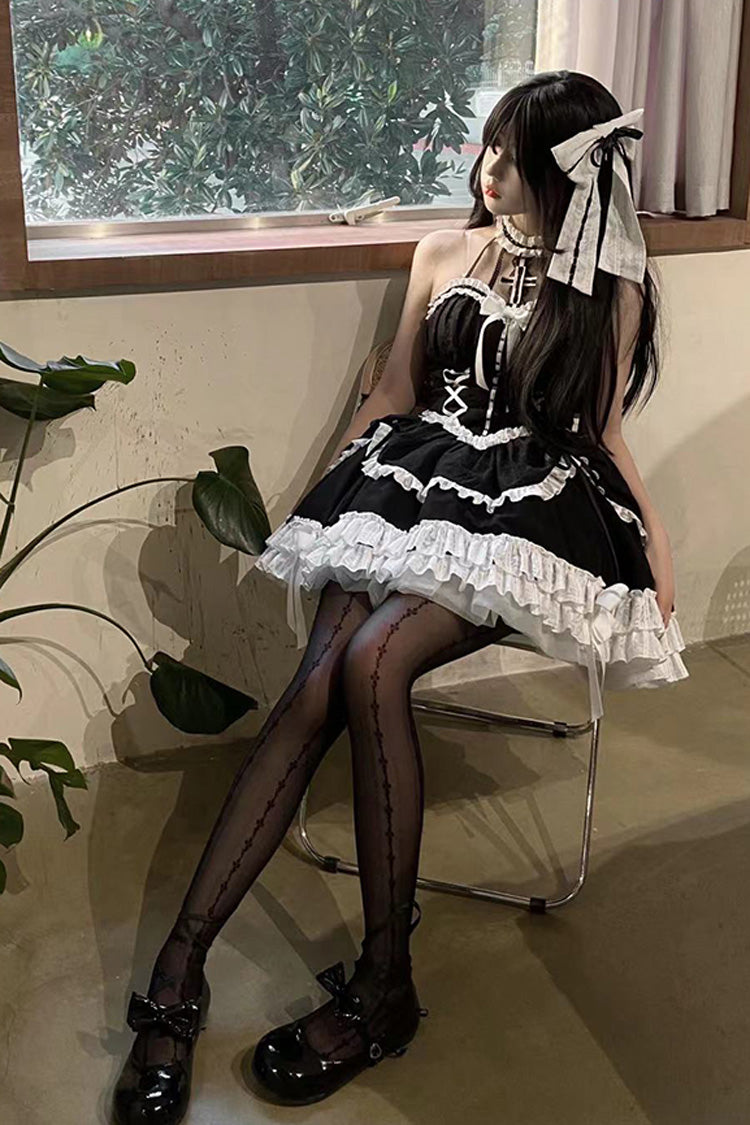 Princess Gothic Lolita Dress with Halterneck, Ruffle Bowknot and Lace Lace-Up