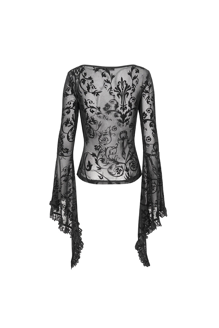 Flared Sleeve Mesh Splice Punk Shirt - Gothic Edge