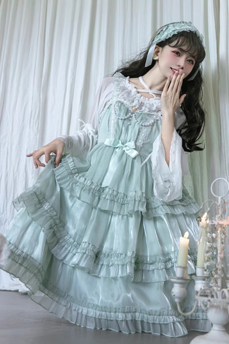Emerald Starry Gauze Love Song Triple Ruffle Bow Sweet Lolita Tiered JSK Dress