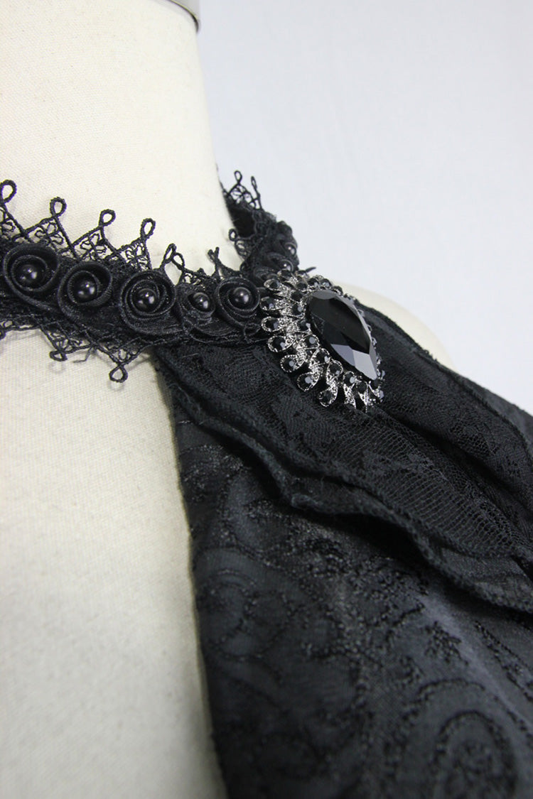 Men's Gothic Tie with Jewel Pins and Jacquard Lace Pattern