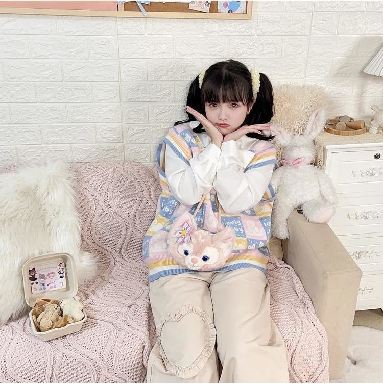 Checkered bear knit vest - fairy-kei - kawaii - knit top - knitwear - plaid