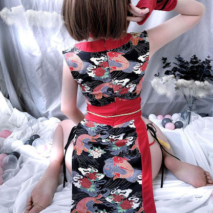 Kawaii cheongsam night dress red black chinese oriental lingerie
