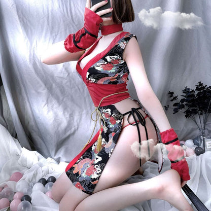 Kawaii cheongsam night dress red black chinese oriental lingerie