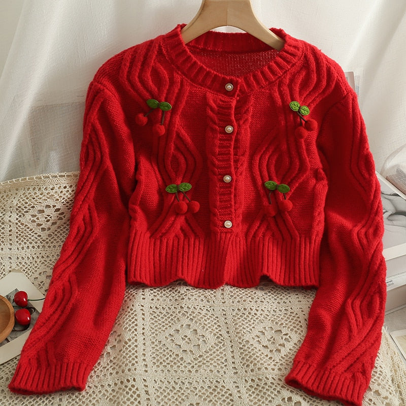 Cherry knitted cropped cardigan - cardigan - kawaii - sweater
