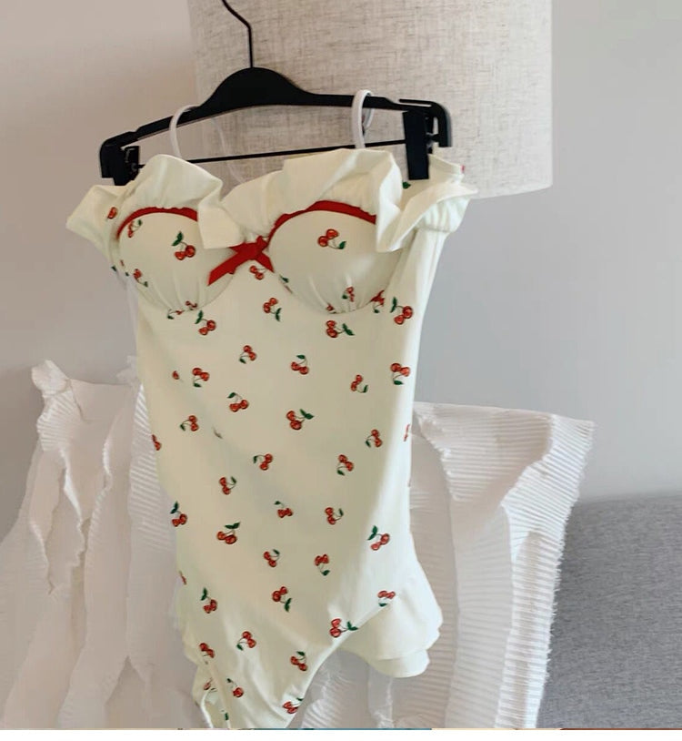 Cherry Ruffle Onesie - adult onesie, onesies, bodysuit, bodysuits, cherries