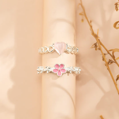 Schickes Blumen-Opal-Herz-Ring-Set