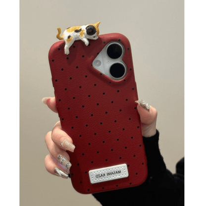 Chic Kitten Polka Dot Leather iPhone Case - Lovesickdoe