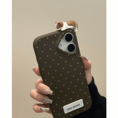 Chic Kitten Polka Dot Leather iPhone Case - Lovesickdoe