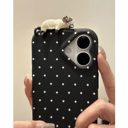 Chic Kitten Polka Dot Leather iPhone Case - Lovesickdoe