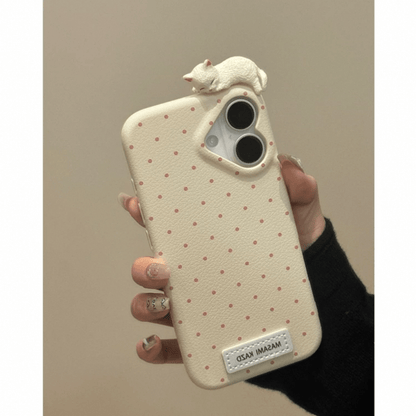 Chic Kitten Polka Dot Leather iPhone Case - Lovesickdoe