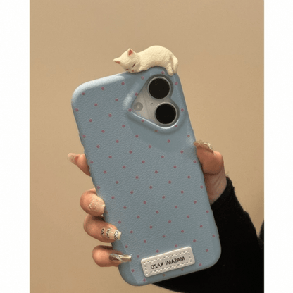 Chic Kitten Polka Dot Leather iPhone Case - Lovesickdoe