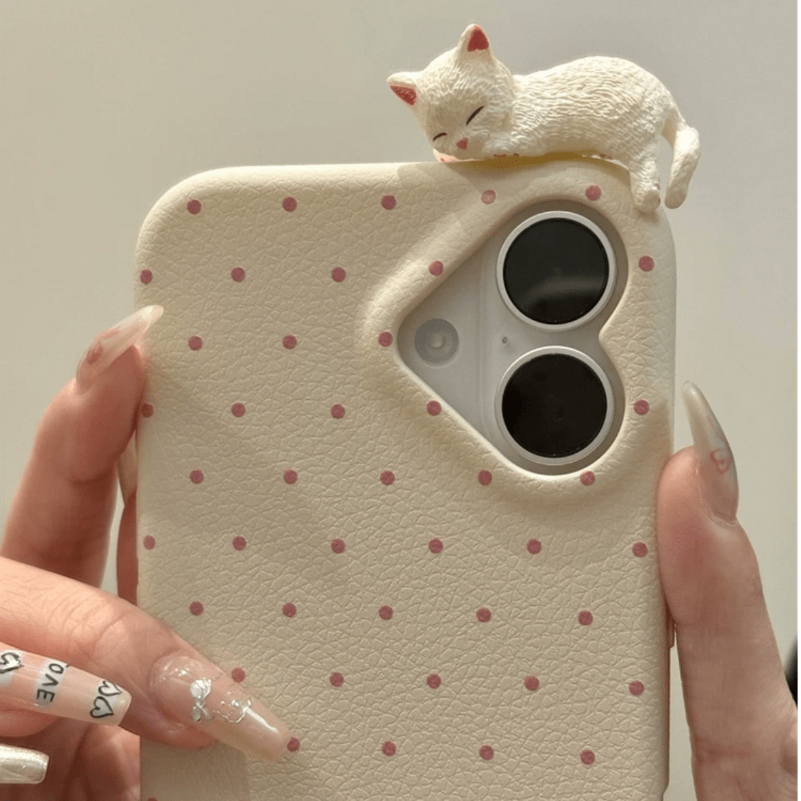 Chic Kitten Polka Dot Leather iPhone Case - Lovesickdoe