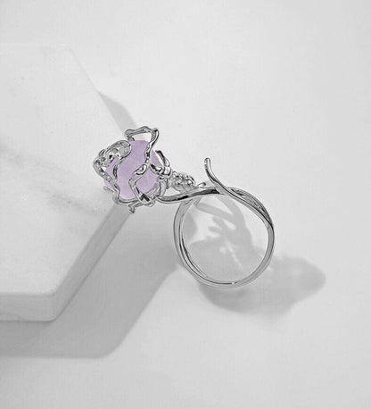 Adjustable Purple Raw Crystal Rose Ring