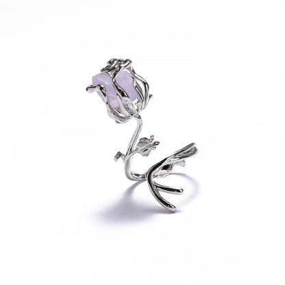 Adjustable Purple Raw Crystal Rose Ring