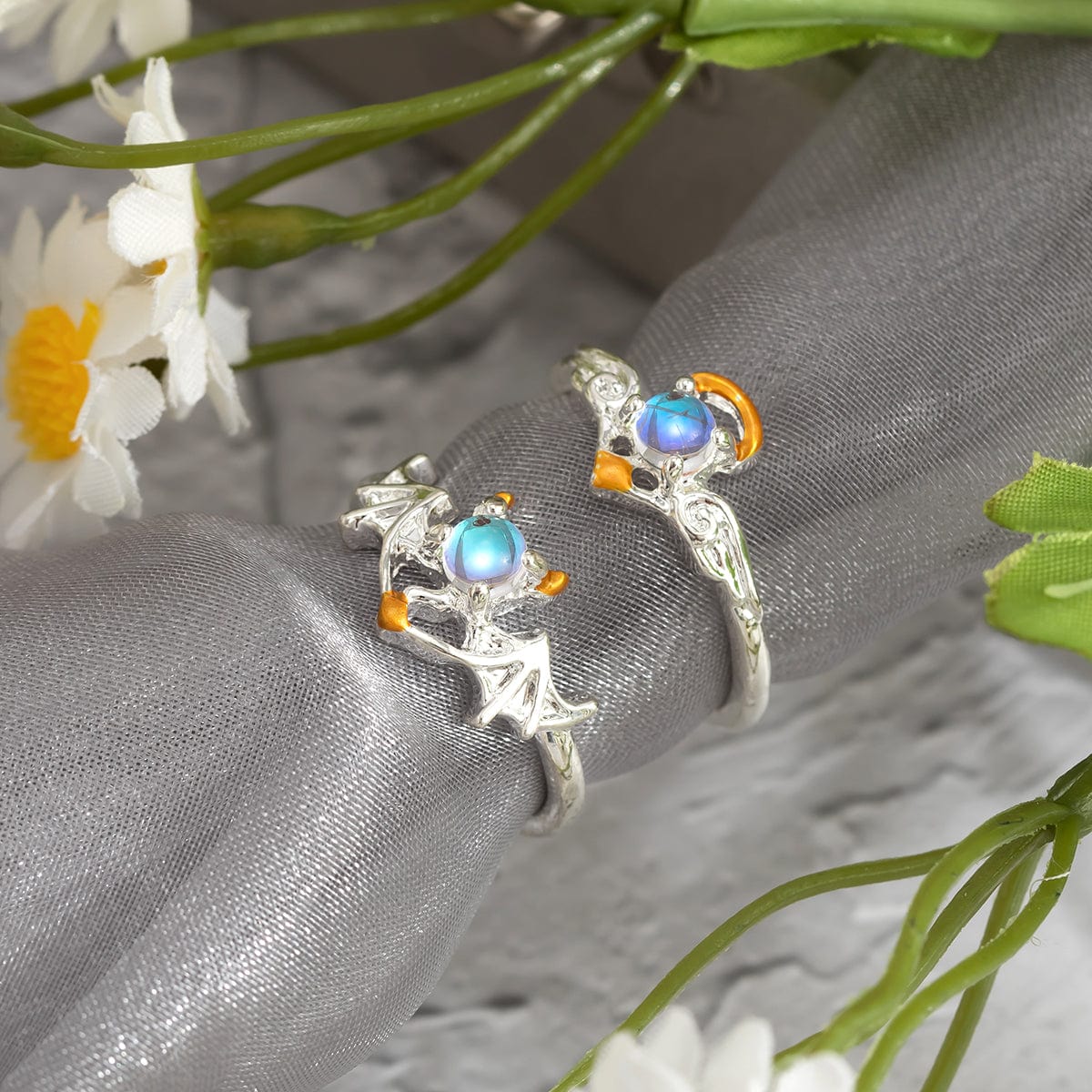 Antique Angel And Devil Matching Opal Ring Set