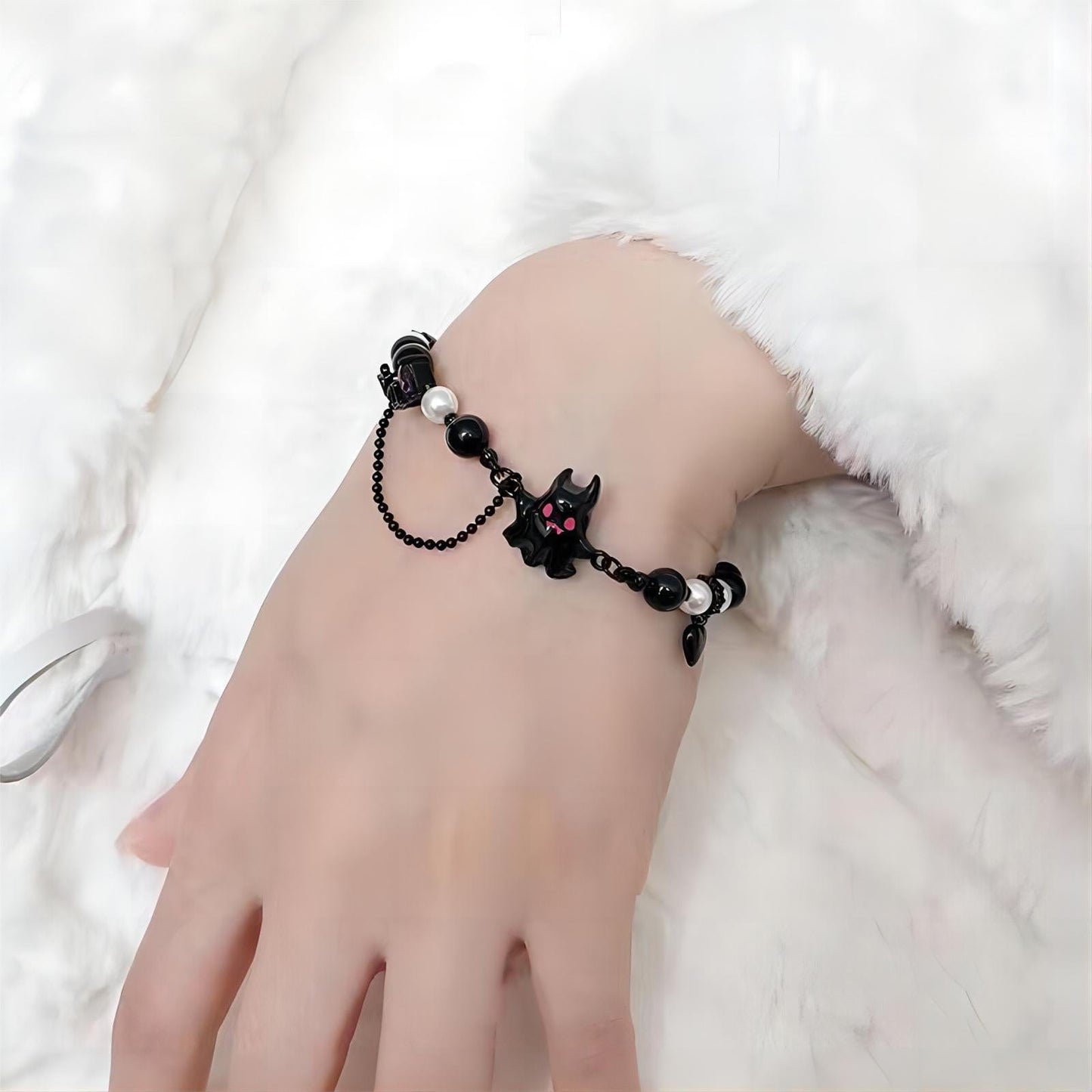 Y2K Black and White Little Ghost Bracelet