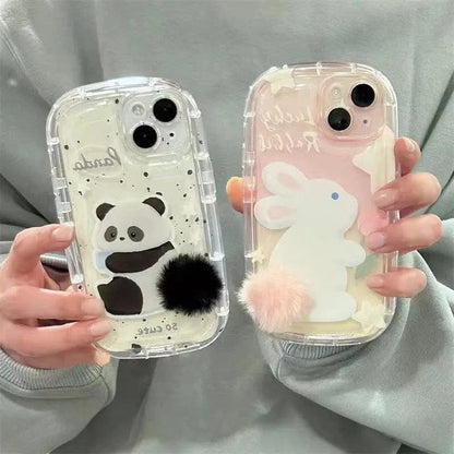 Coque iPhone en silicone avec queue de lapin et panda en peluche