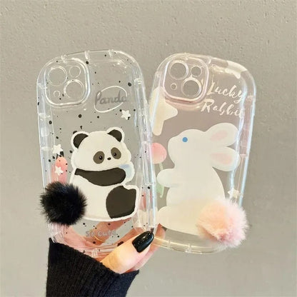 Coque iPhone en silicone avec queue de lapin et panda en peluche