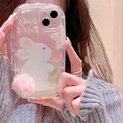 Coque iPhone en silicone avec queue de lapin et panda en peluche