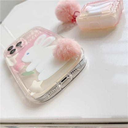 Coque iPhone en silicone avec queue de lapin et panda en peluche