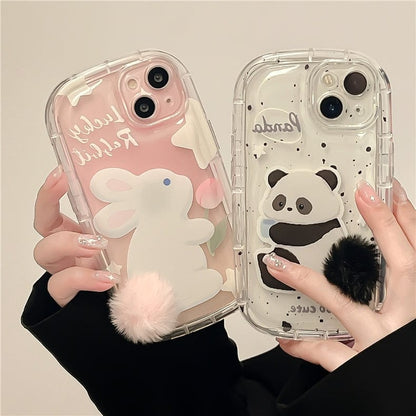 Coque iPhone en silicone avec queue de lapin et panda en peluche