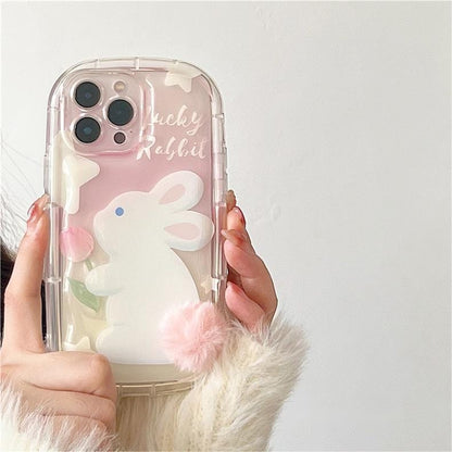 Coque iPhone en silicone avec queue de lapin et panda en peluche