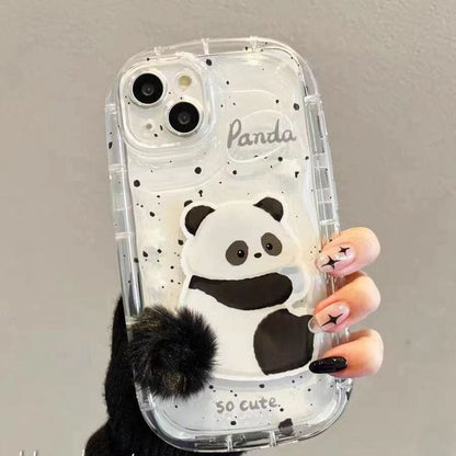 Coque iPhone en silicone avec queue de lapin et panda en peluche