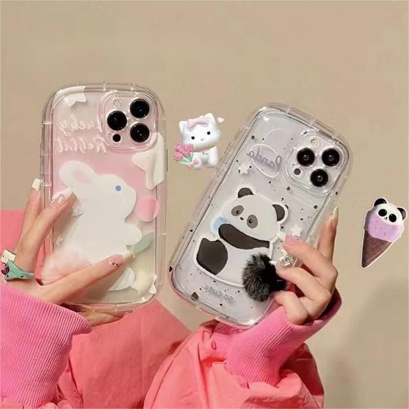 Bunny Panda Plush Tail Silicone iPhone Case