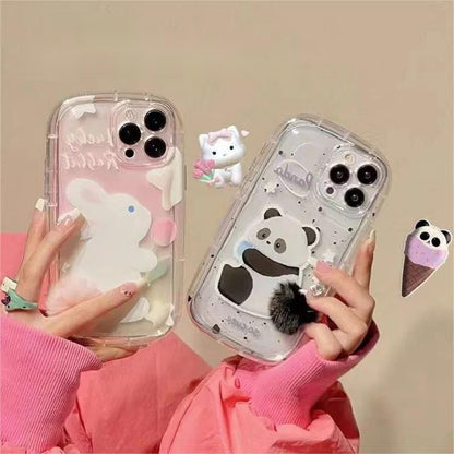 Coque iPhone en silicone avec queue de lapin et panda en peluche