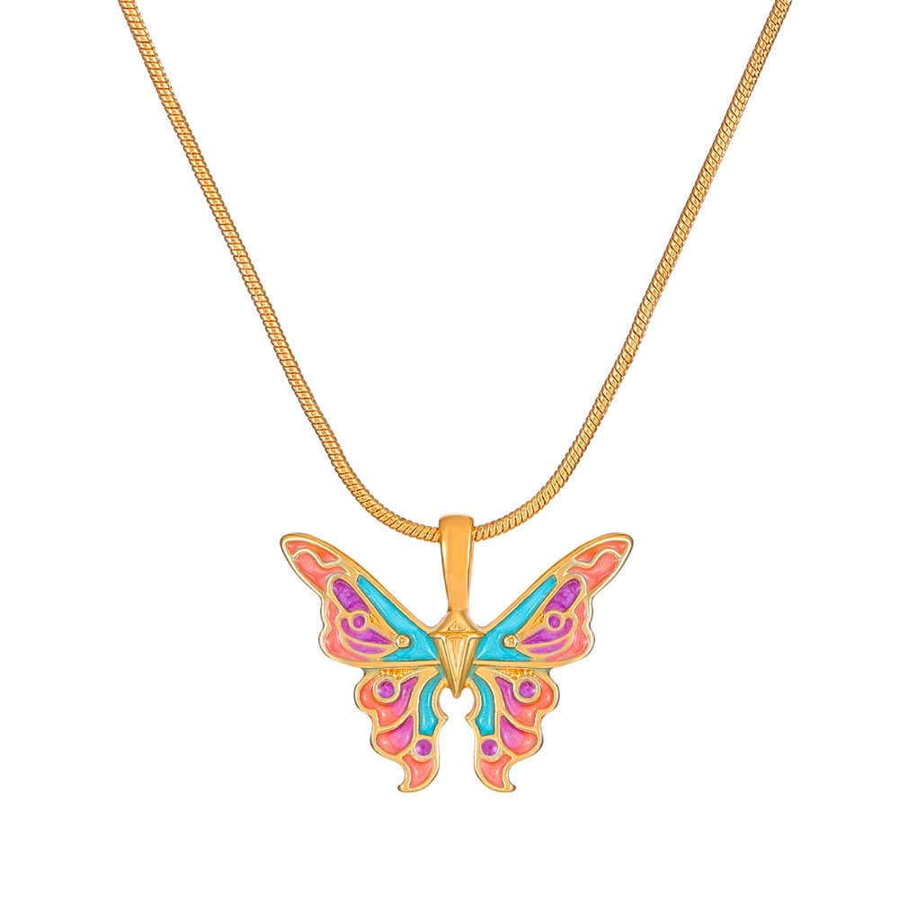 Collier papillon en émail coloré chic