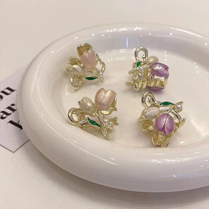 Trendy Colorful Enamel Pearl Charm Tulip Hair Clip