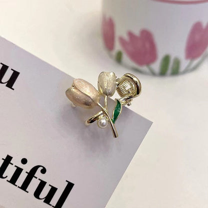 Trendy Colorful Enamel Pearl Charm Tulip Hair Clip