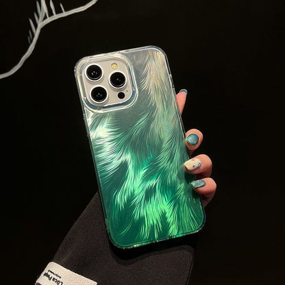 Coque iPhone à motif de plumes laser colorées