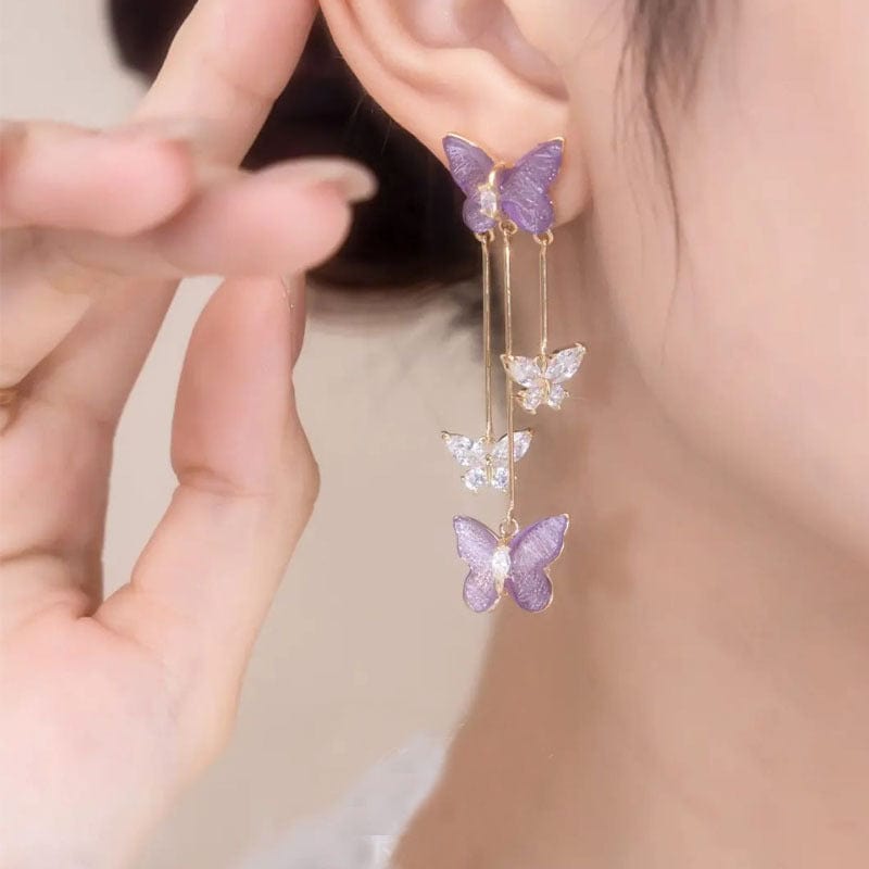 Boucles d'oreilles pendantes en forme de papillon en cristal coloré