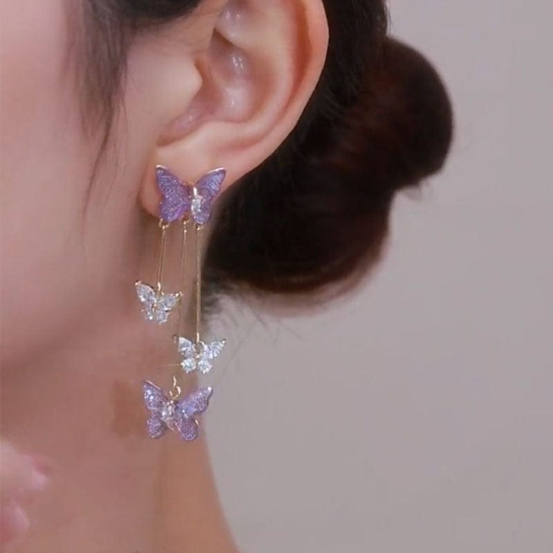 Boucles d'oreilles pendantes en forme de papillon en cristal coloré