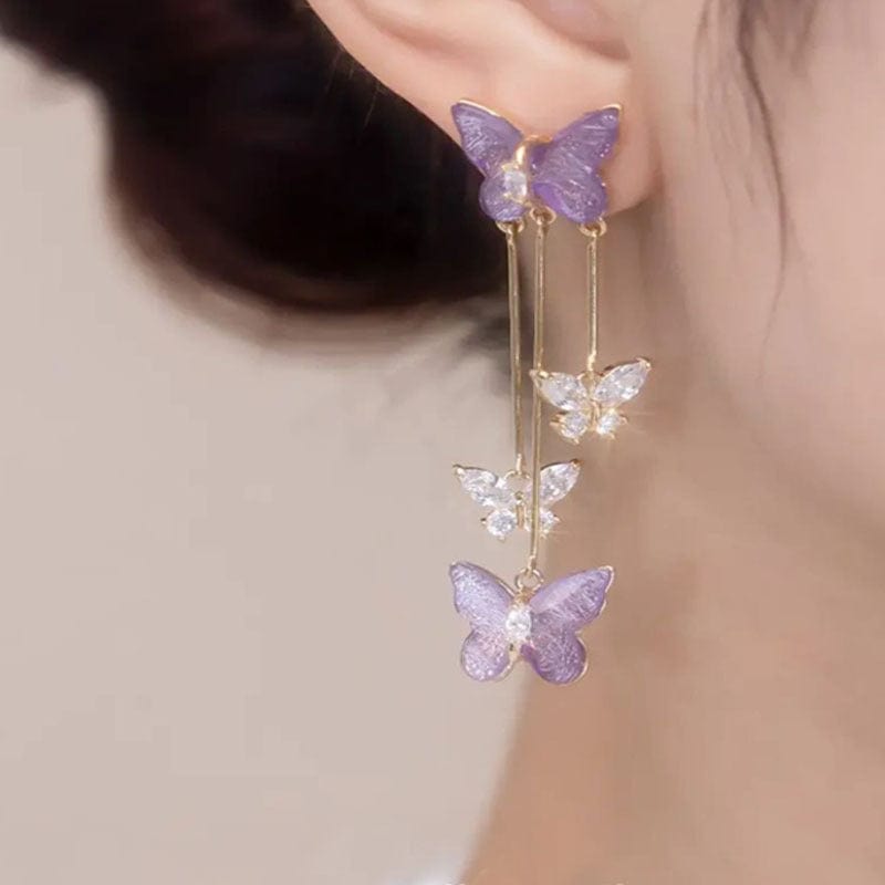 Boucles d'oreilles pendantes en forme de papillon en cristal coloré