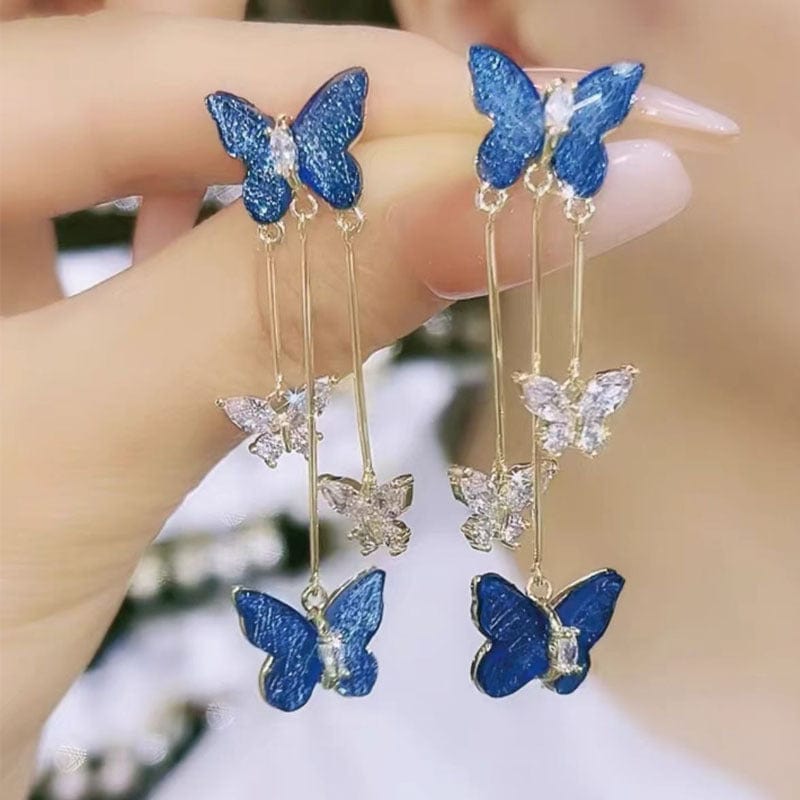 Boucles d'oreilles pendantes en forme de papillon en cristal coloré