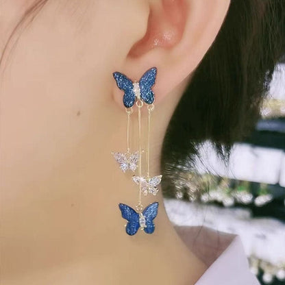 Boucles d'oreilles pendantes en forme de papillon en cristal coloré