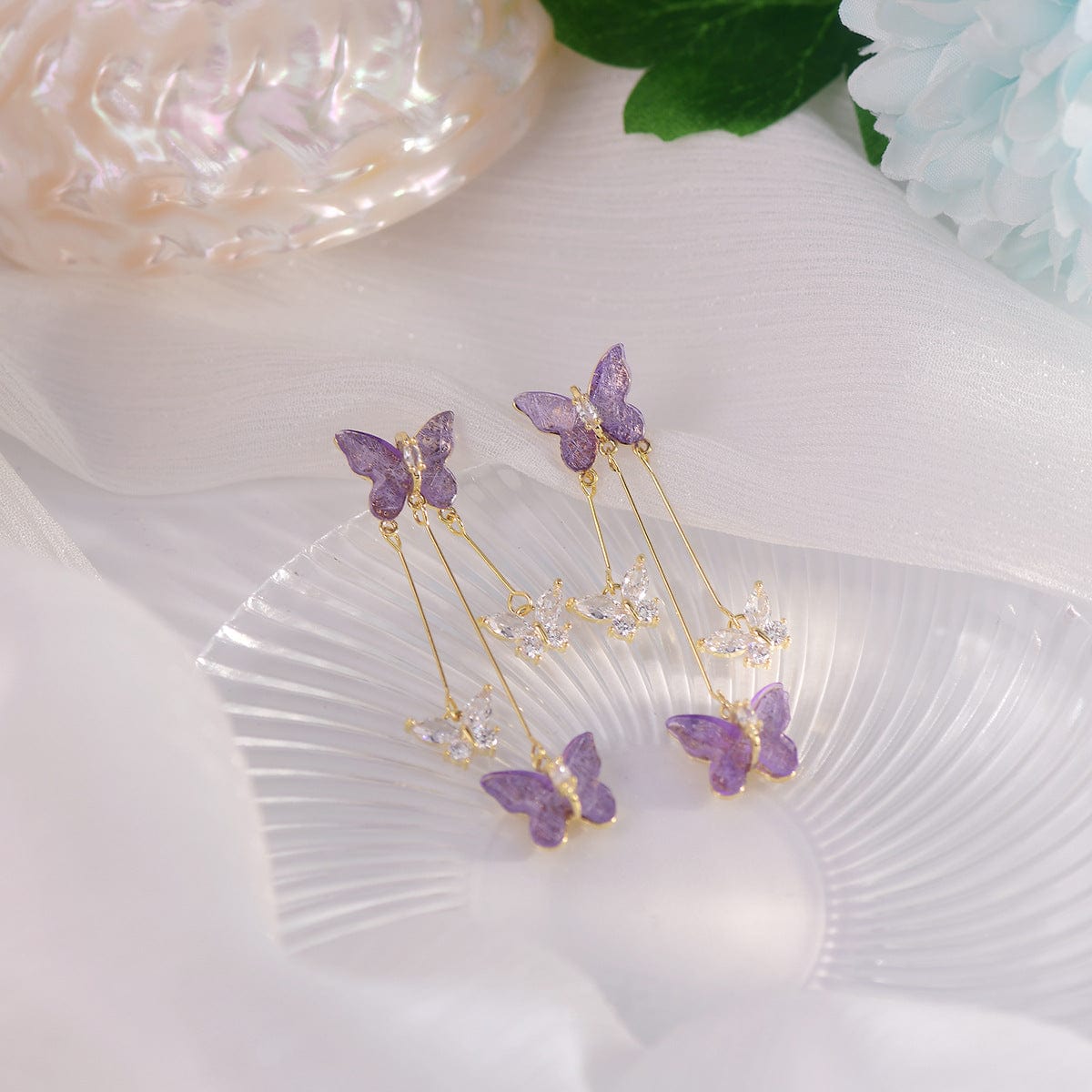 Boucles d'oreilles pendantes en forme de papillon en cristal coloré