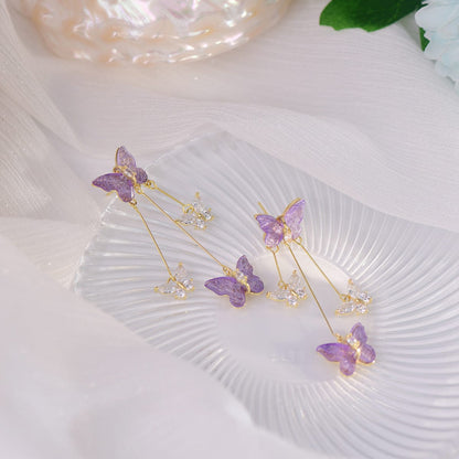 Boucles d'oreilles pendantes en forme de papillon en cristal coloré