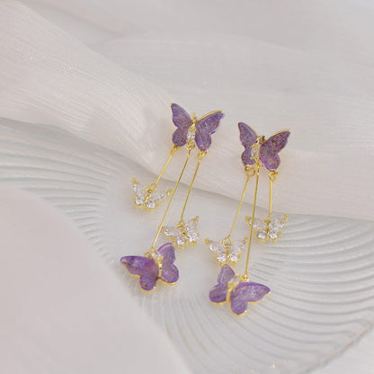 Boucles d'oreilles pendantes en forme de papillon en cristal coloré