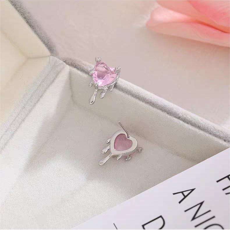 Trendy Pink Crystal Heart Melting Earrings