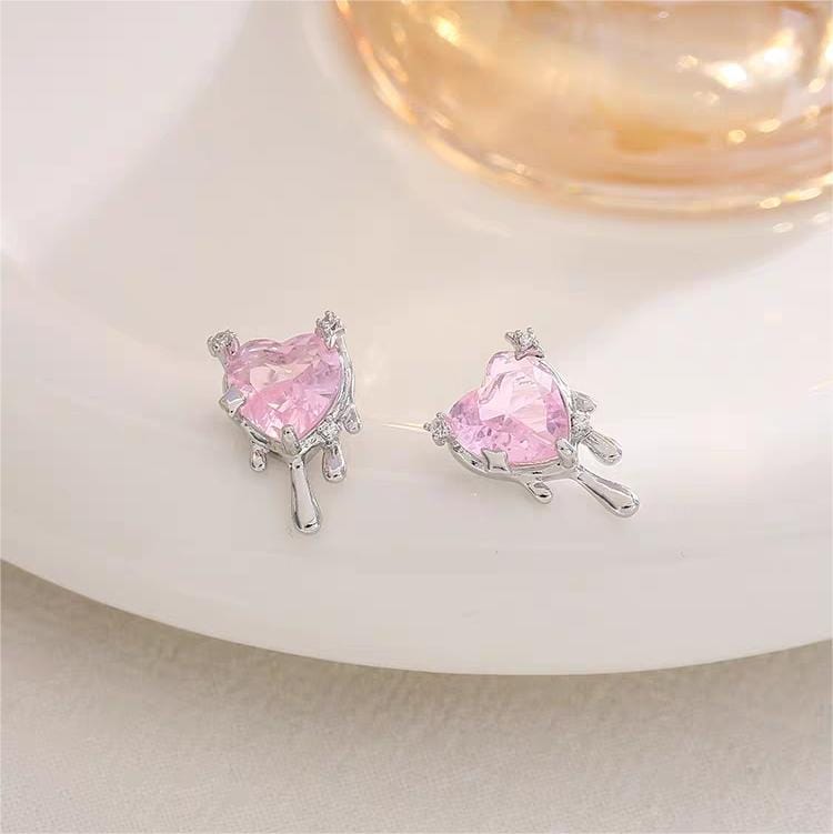 Trendy Pink Crystal Heart Melting Earrings