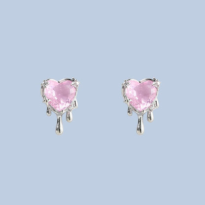 Trendy Pink Crystal Heart Melting Earrings