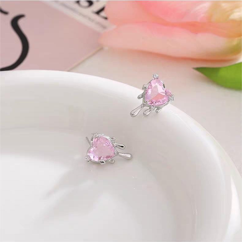 Trendy Pink Crystal Heart Melting Earrings