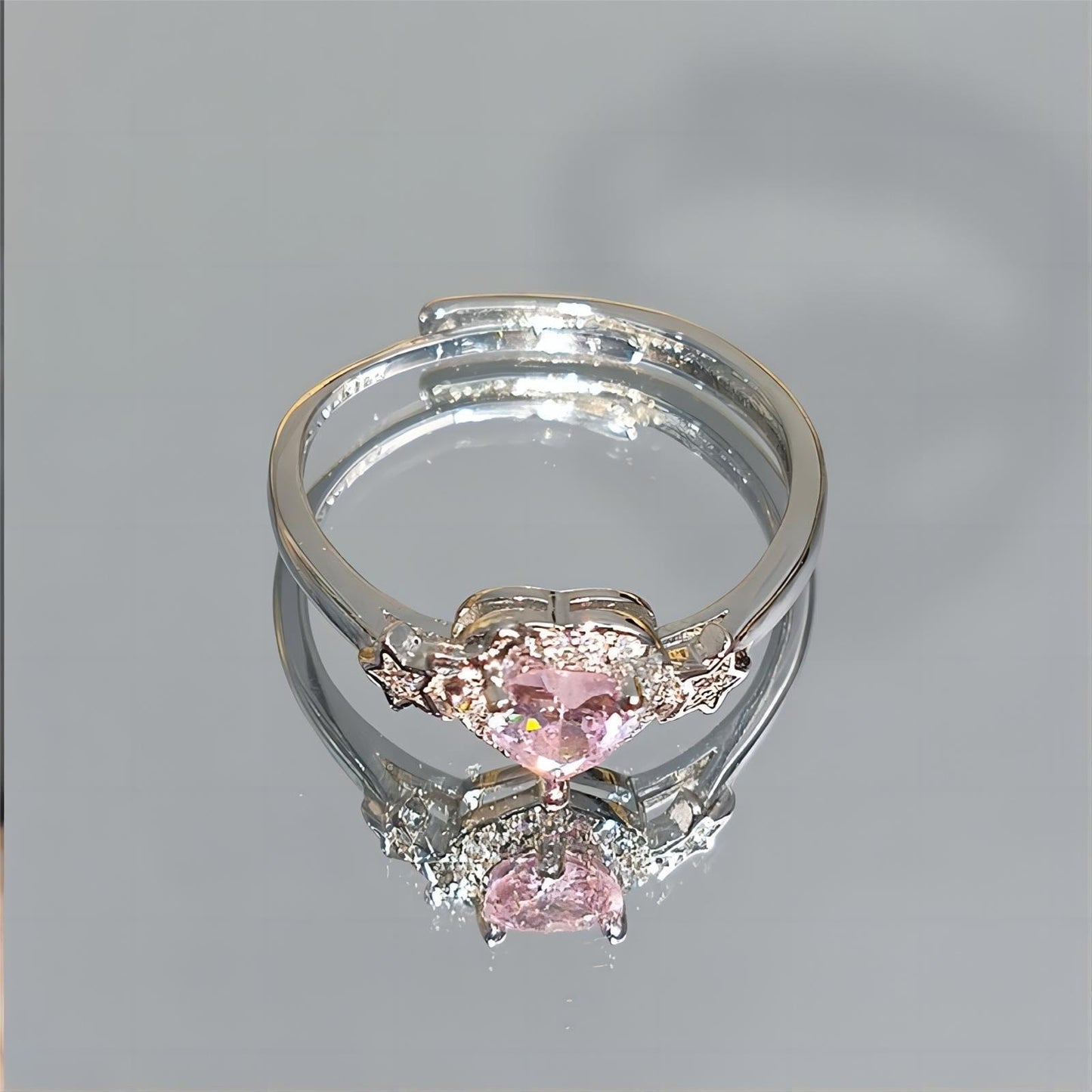 Verstellbarer Stern-Herz-Ring mit Kristallen in Rosa