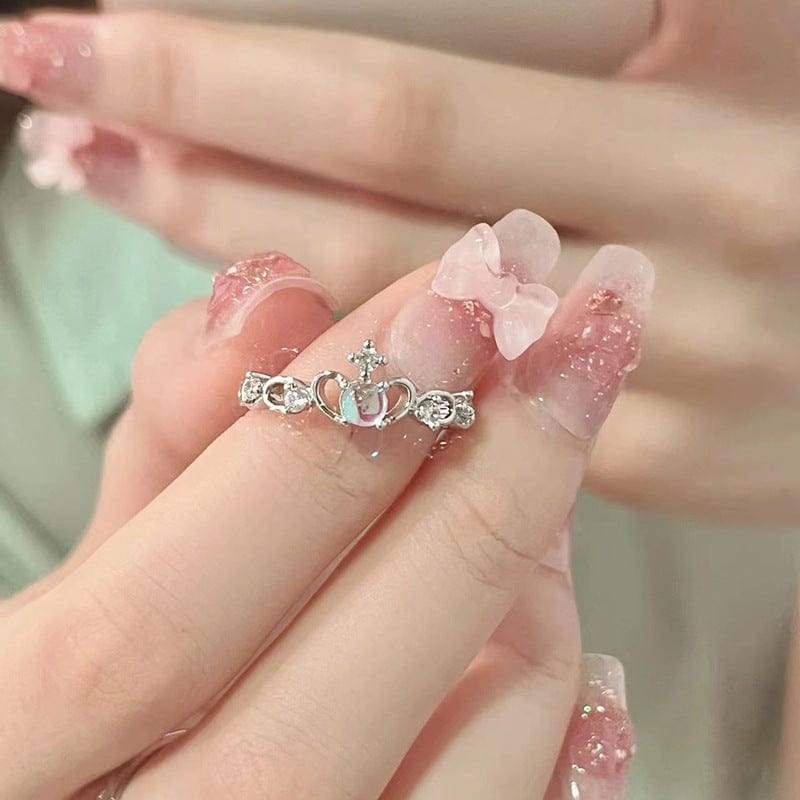 Trendy Adjustable Opal Crown Matching Rings