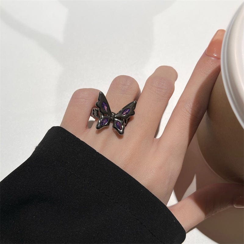 Y2K Black Butterfly Ring