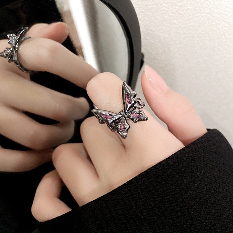 Y2K Black Butterfly Ring