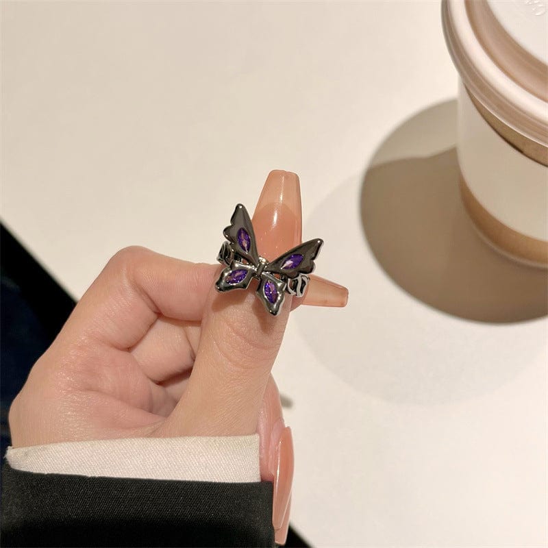 Y2K Black Butterfly Ring